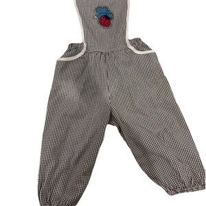 OshKosh Black and White Gingham ladybug Overalls made in USA. 100% cotton. 90’s